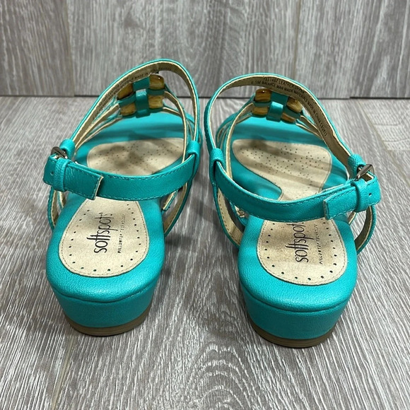 NWOT Softspots Leather Sabira Teal Sandals Pillowtop Technology 6.5M - Picture 3 of 15
